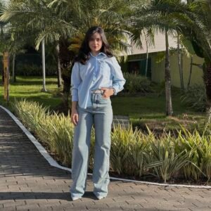 Calça Wide Leg -lavagem envelhecida