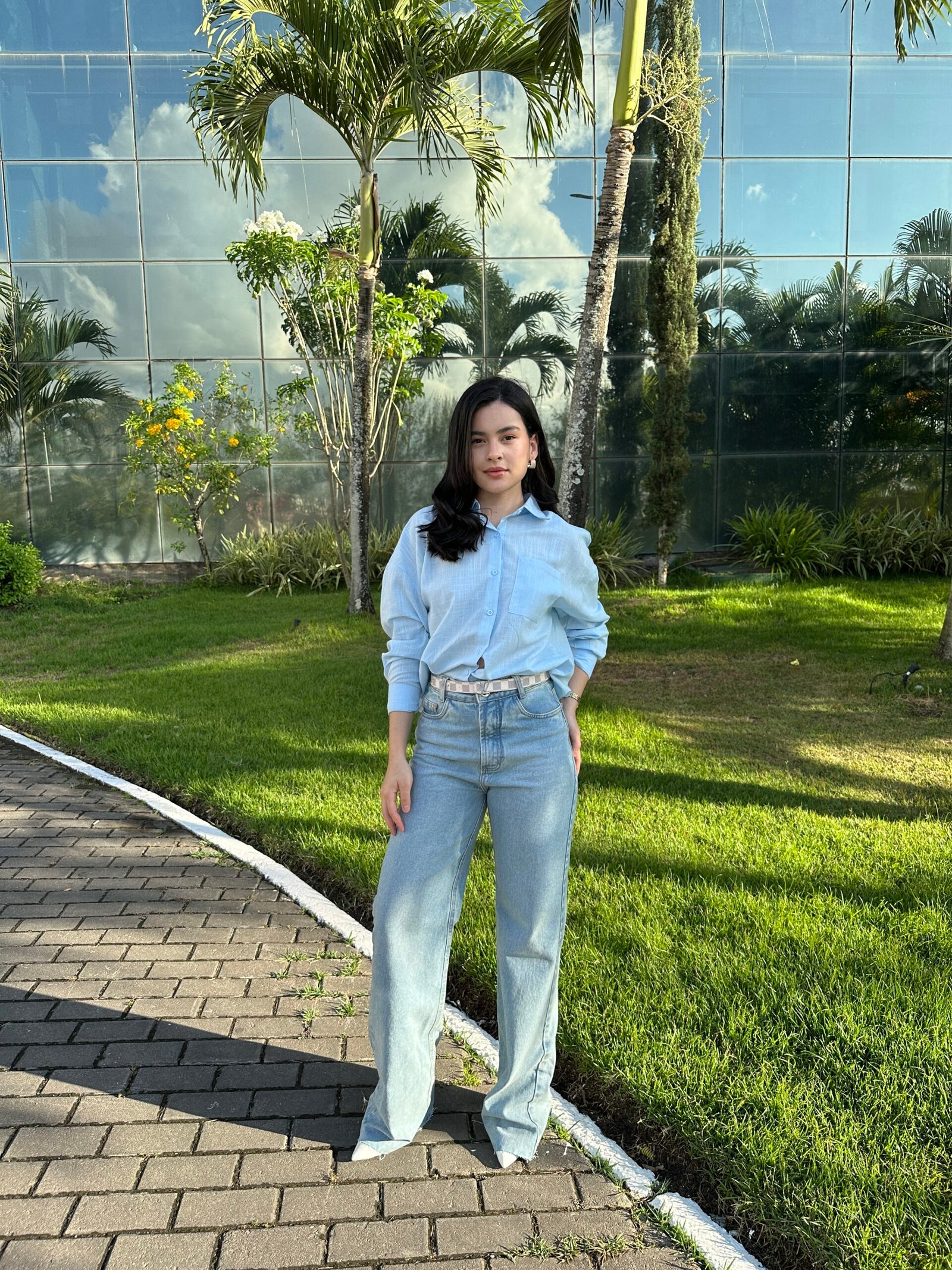 Calça Wide Leg -lavagem envelhecida